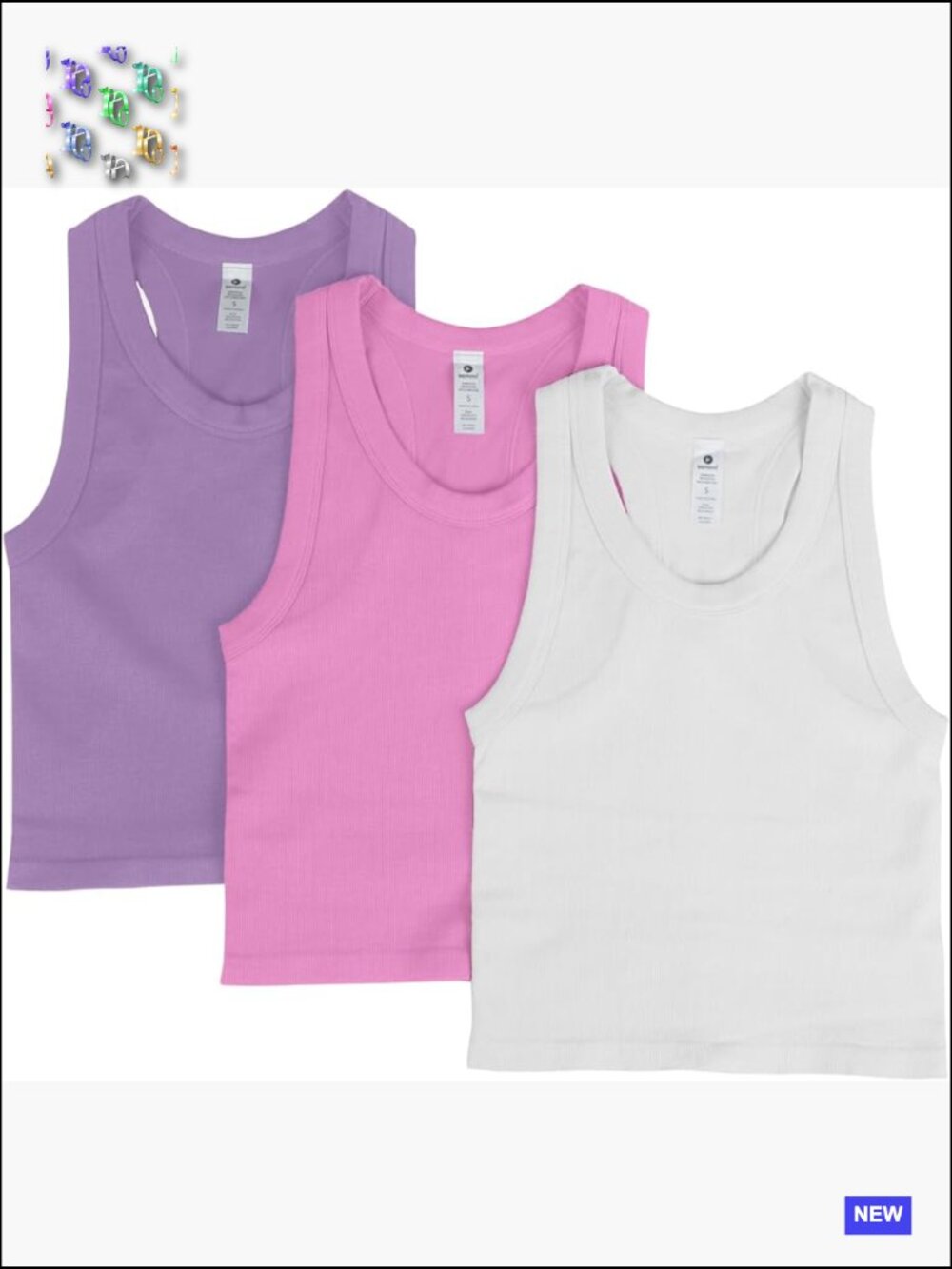 Seamless Tank Ribbed Fitted Racerback Waist-Length Top 3 Pack